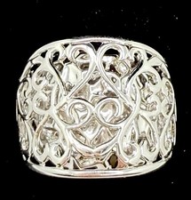 925 Sterling Silver Ring Ornate Heart Wide Sz 7