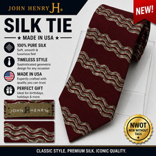 New Men's John Henry JH Tie Burgundy Geometric Silk Made in USA NWOT