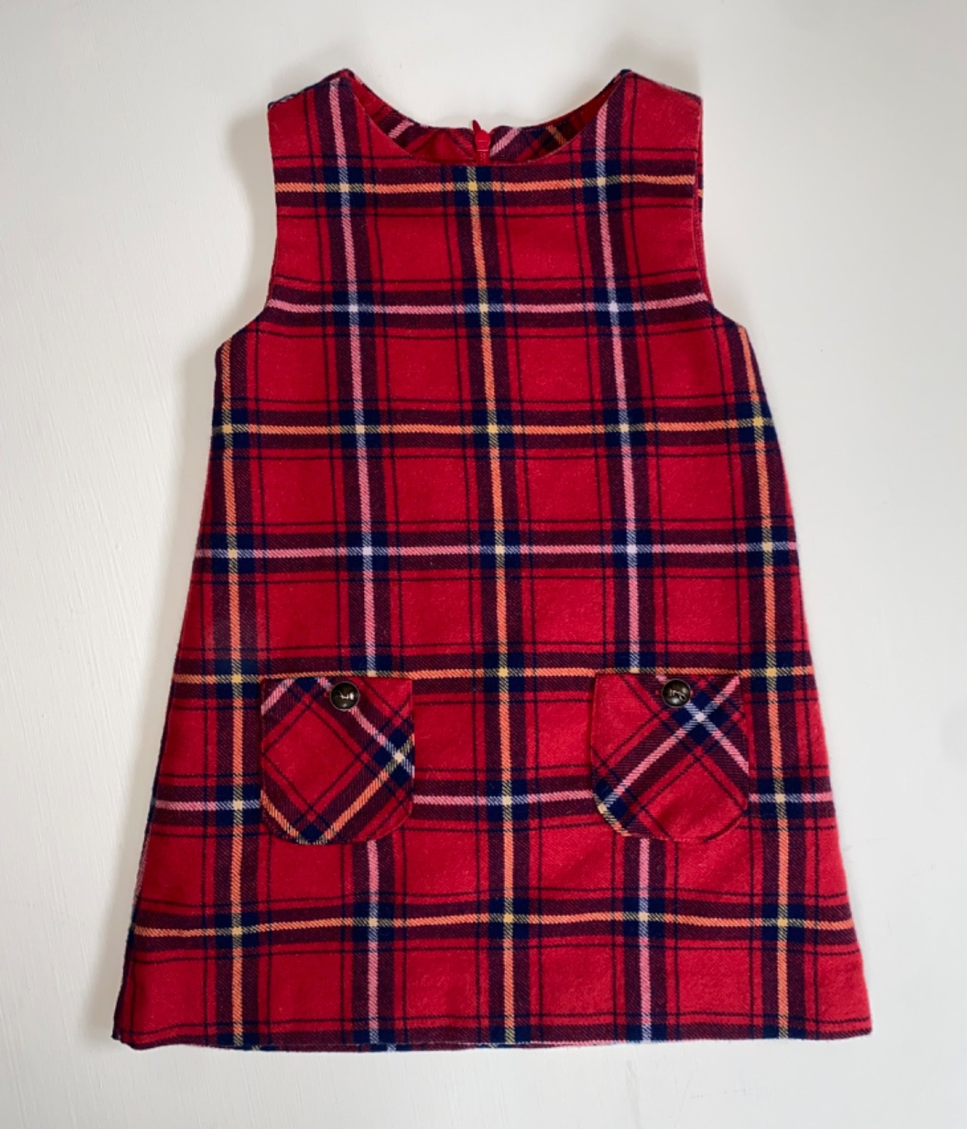 Jacadi Wool Blend Red Plaid Dress Jumper 4 4T Pockets Holiday Fully Lined