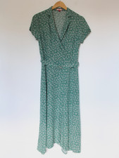 Joe Browns Short Sleeve Daisy Print Tea Dress UK 10 Green 40s Style with Belt
