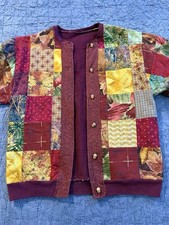Vintage Handmade Quilted Patchwork Jacket Fleece Lined Boho Grandma-Core EUC
