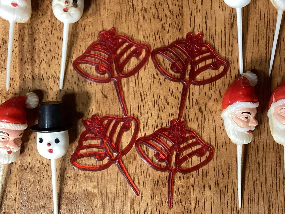 Lote de 12 selecciones vintage de cabeza de muñeco de nieve helado de Papá Noel Cupcake Cake Topper Foto 3 de 4