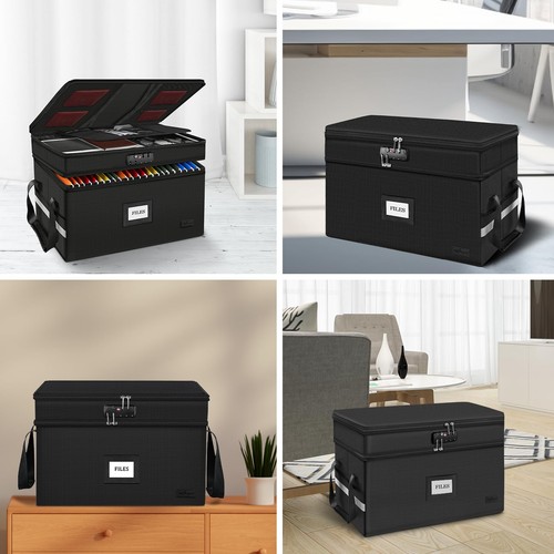Large Fireproof Document Box with Lock, 2 Layer File Organizer ...