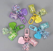 Cute Bling Candy Heart Teddy Bear Charm Keychain Purse Bag Gifts - 6 Colors