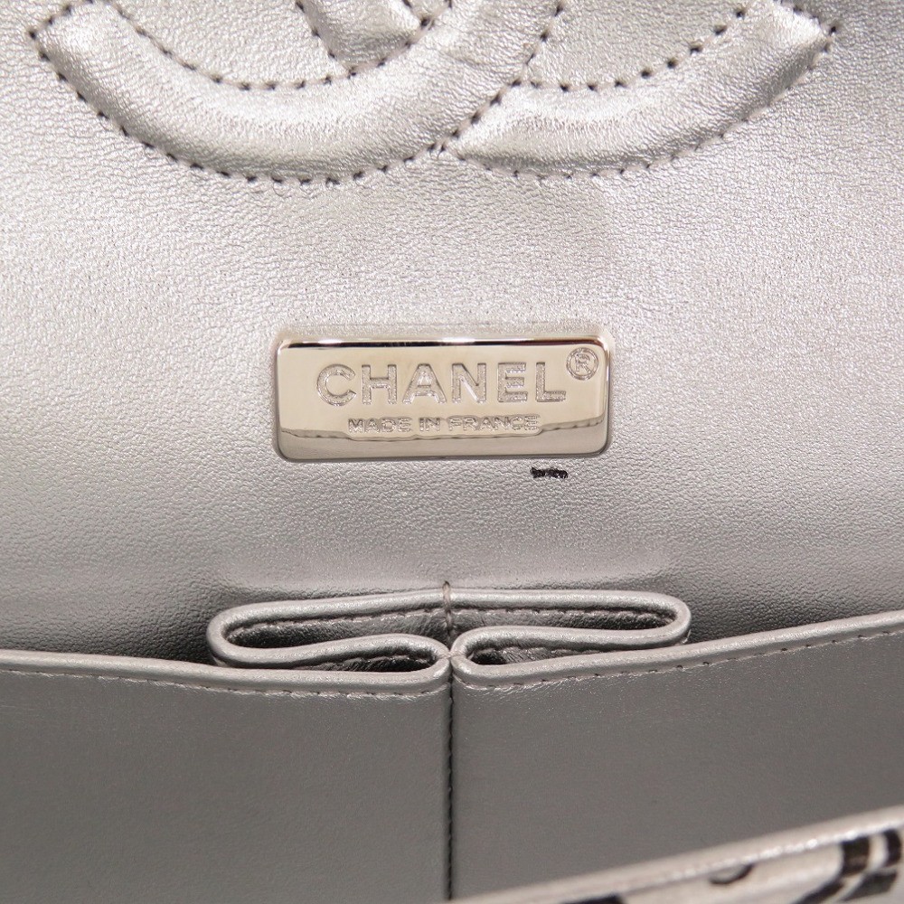 AUTHENTIC CHANEL Matelasse25 Print Double Flap Shoulder Bag Black/Silver 0003 image 9