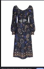 Farm Rio Macaw Forest Cutout Midi Dress Size S Blue Black Tropical Print