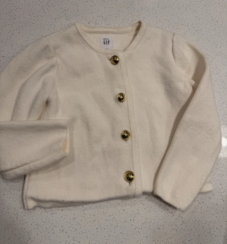 Baby Gap Girls' Toddler Cream Cardigan Sweater With Gold Buttons 100% Cotton 4T - Image 4 of 4
