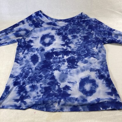 Only Nine Woman Women s Maternity L Blue/White Tie-Dye Scoop Neck Knit Top