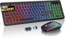 Wireless Keyboard and Mouse Combo  RGB Backlit Rechargeable & Light up Lett.....