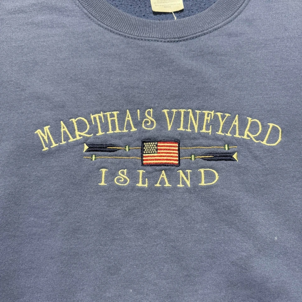 Sudadera Vintage Años 90 Martha's Vineyard Island Bandera Americana Cuello Redondo - Grande Foto 2 de 4