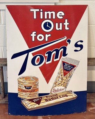 Tom s Peanuts  Time Out for Tom s  Used Porcelain Sign, 36  x 26 