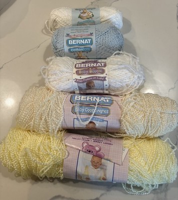 LOT OF 5 BERNAT BABY COORDINATES:  Lemon Custard, Natural, White, Boy Blue