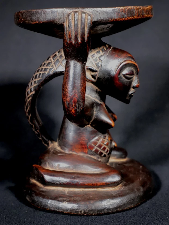 Art Africain African - Appui Nuque ou Petit Tabouret à Cariatides Luba - 19 Cms - Photo 3/4