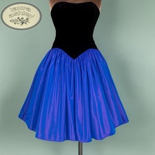 Laura Ashley Vintage Black Velvet & Taffeta Tea Dress Great Britain UK 12 US 10