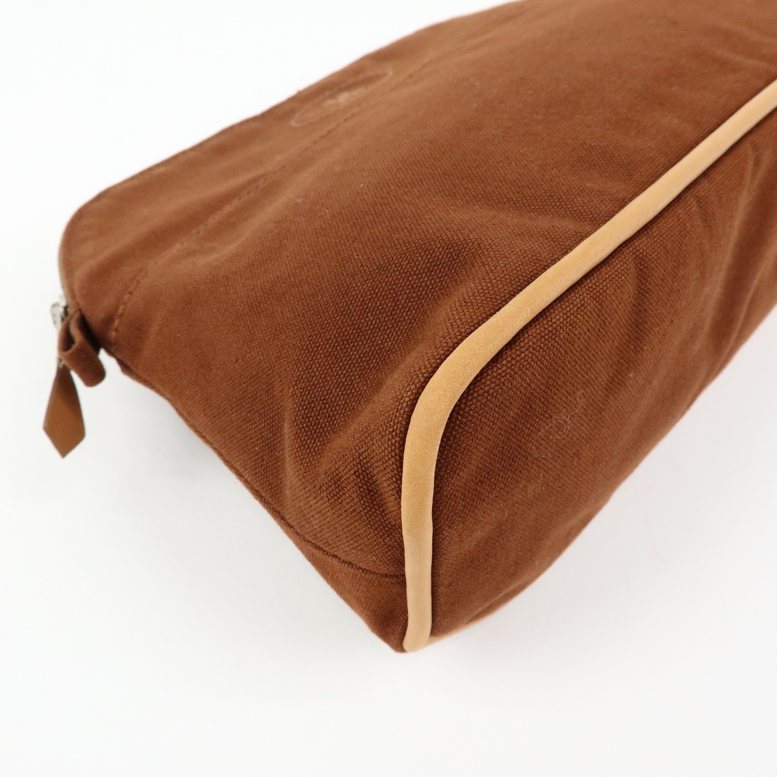 HERMES Bolide MM Cotton Leather Cosmetic Pouch Brown Beige Authentic Used F/S thumbnail 6