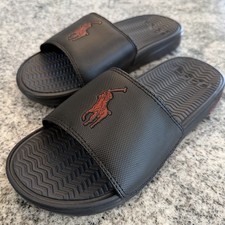 POLO Ralph Lauren Rodwell Signature Big Pony 8D Slides Sandals Black w Red Horse