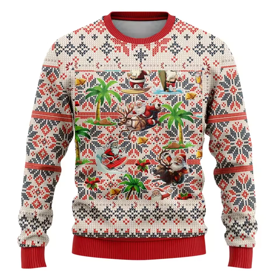 Tropical Santa Ugly Christmas Sweater Funny Surf Hammock Palm Tree Holiday