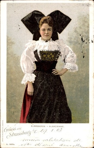 Tirage Photo Vintage Original, Strasbourg, Femme En Costume, Fête Nationale 1945, 15x9,5cm