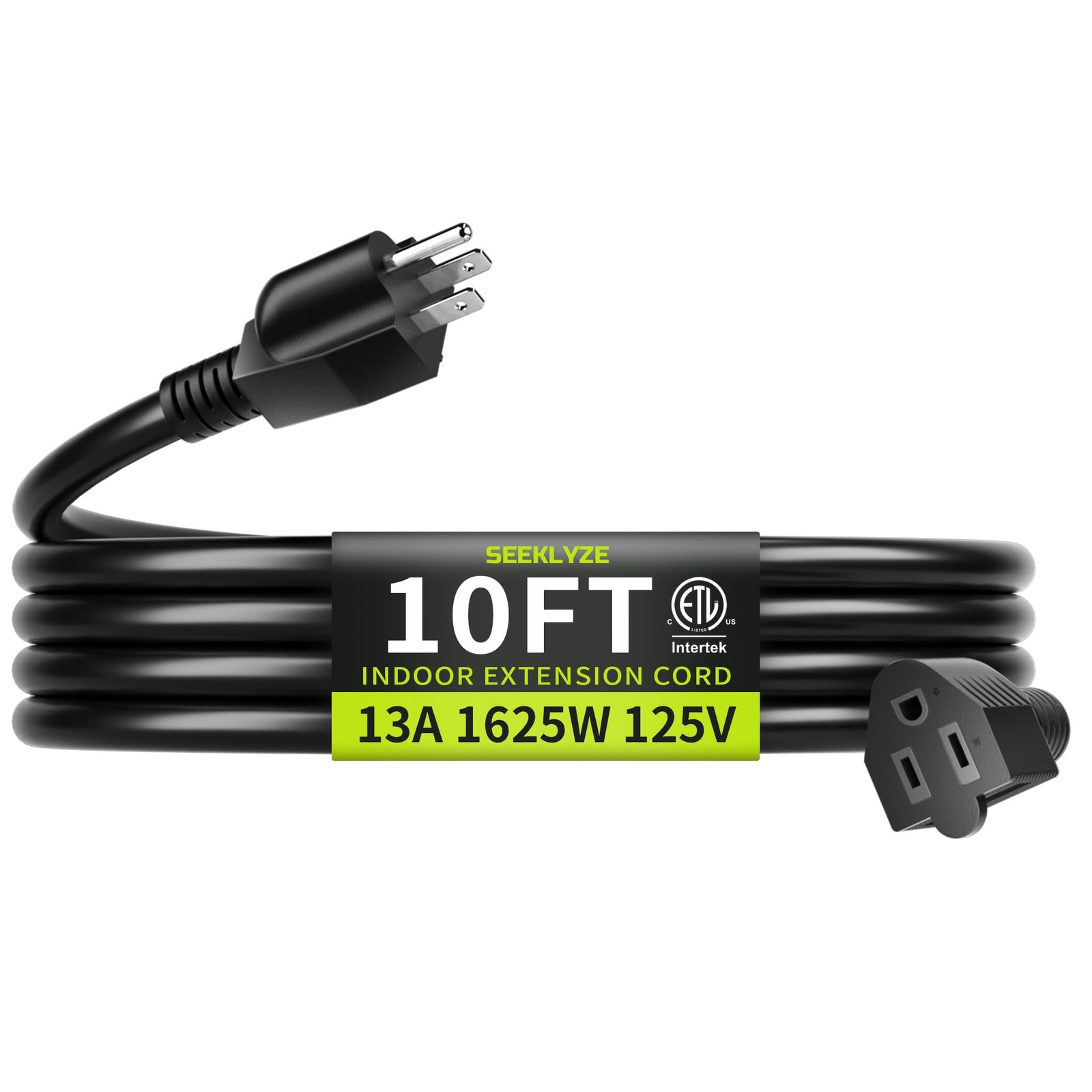 16/3 Black Extension Cord 10 FT, Indoor Extension Cord for Laptops, Coffee Maker