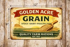 Vintage Farm Grain Feed Metal Sign 8x12 Golden Acre Milling Rustic Barn Country