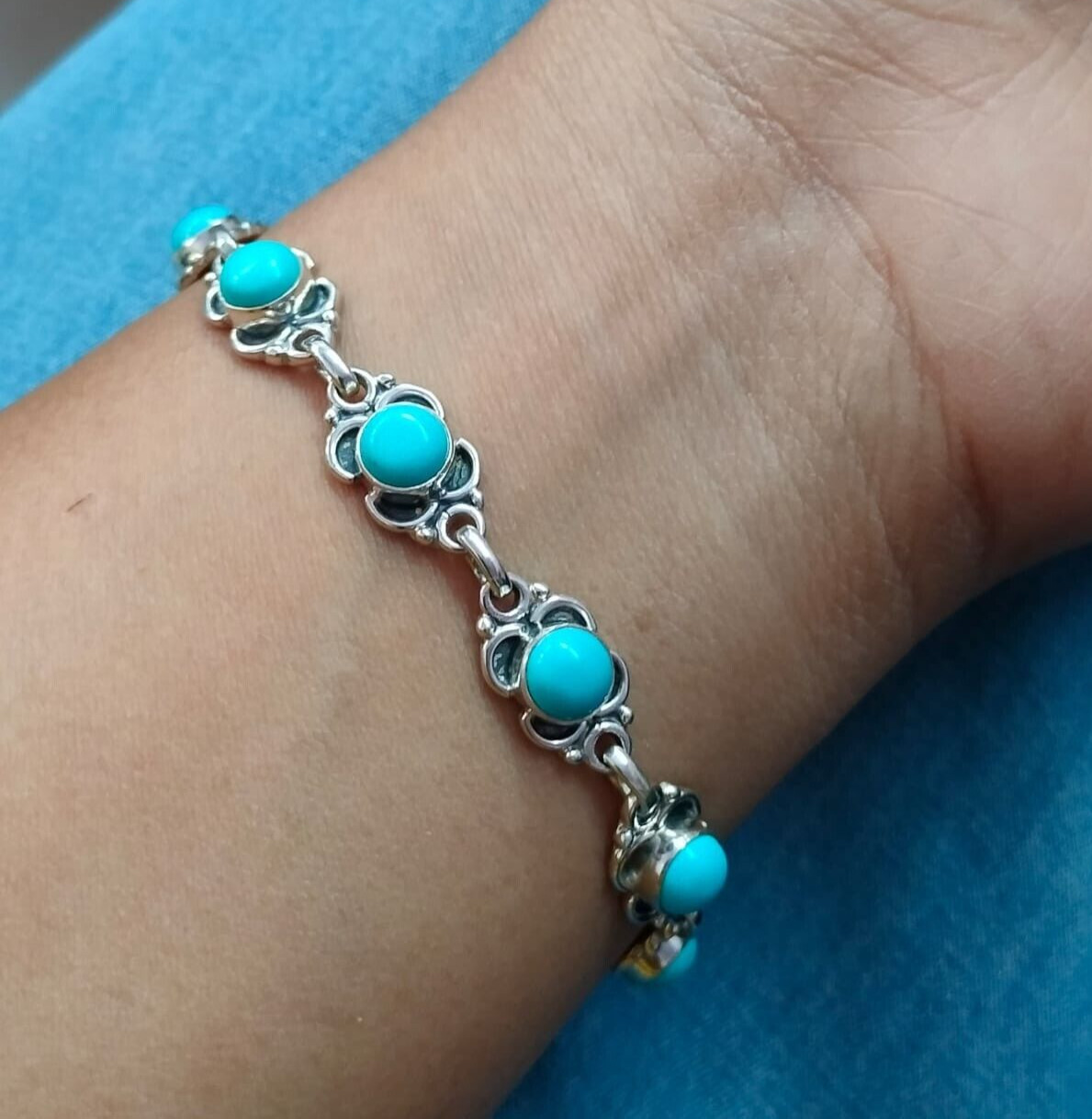 Pulsera de piedras preciosas turquesa natural 925 plata esterlina amistad...