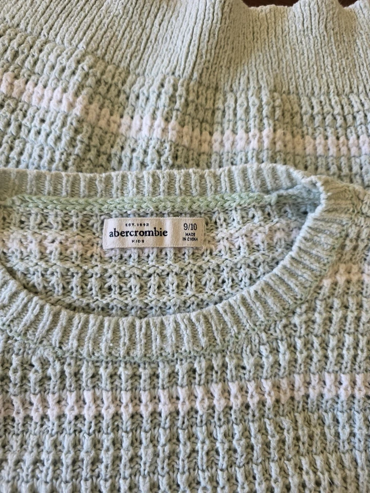 Suéter Abercrombie Niños Niñas 9/10 Verde Menta Blanco Rayas Tejido Pullover Foto 4 de 4