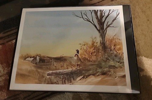 Sherm Pehrson 1976 Outdoor Kunstdruck 15x11", gerahmt, Fasan, Scheune auf einem Feld - Bild 2 von 3