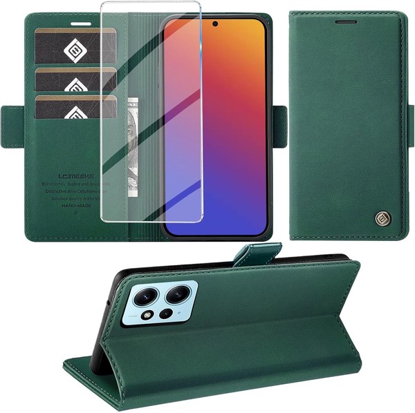 HandyhüLle Pu Leder Wallet Flip Case GrüN Mit Displayschutz FüR Xiaomi Redmi-image