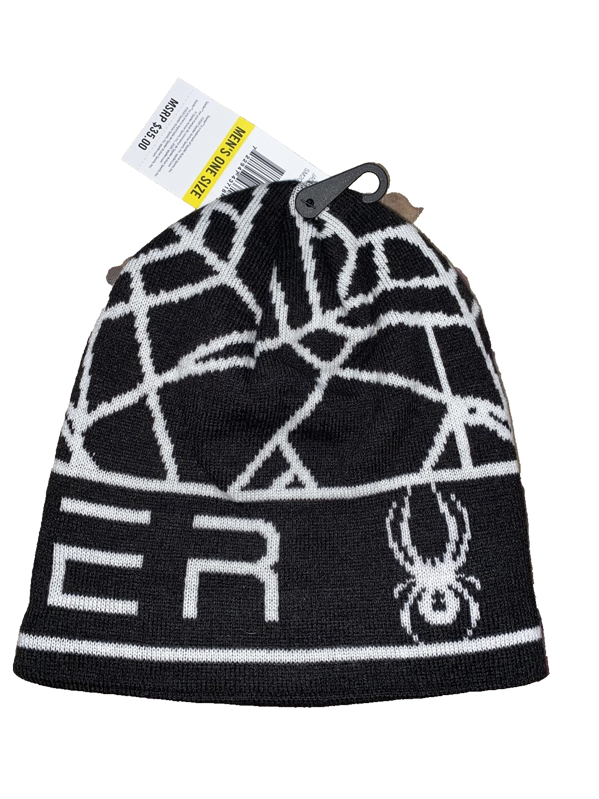 Spyder Jaquard Logo Beanie Hat Cap Black Graphic Ski and Snowboard New MSRP $35
