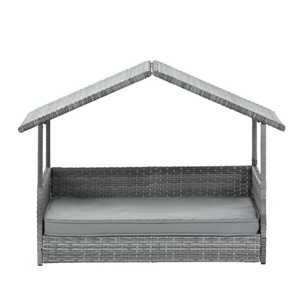 Weatherproof PE Wicker Dog Bed with Canopy for Outdoor Pets