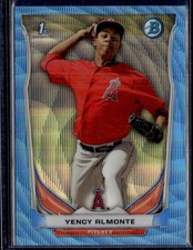 YENCY ALMONTE 2014 BOWMAN CHROME BLUE WAVE REFRACTOR RC LOS ANGELES ANGELS