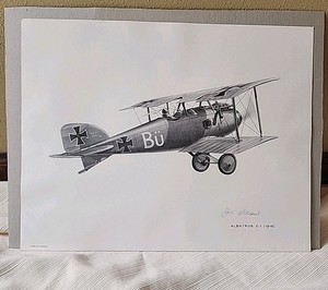 Vintage 1960's S.J. DeMarco Pencil Drawing Signed Aviation Airplane Print ALBATR