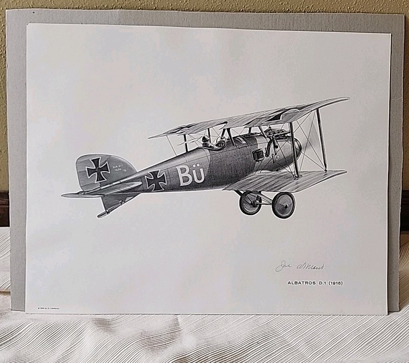 Vintage 1960's S.J. DeMarco Pencil Drawing Signed Aviation Airplane Print ALBATR