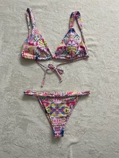 Pink multicolored Print Triangle Bikini Set Size Large New Without Tag