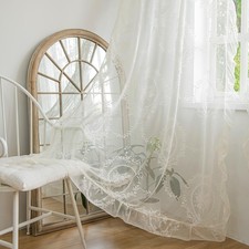 Ivory Lace Curtains 84 Inches Long for Bedroom Living Room, Sheer Victorian F...