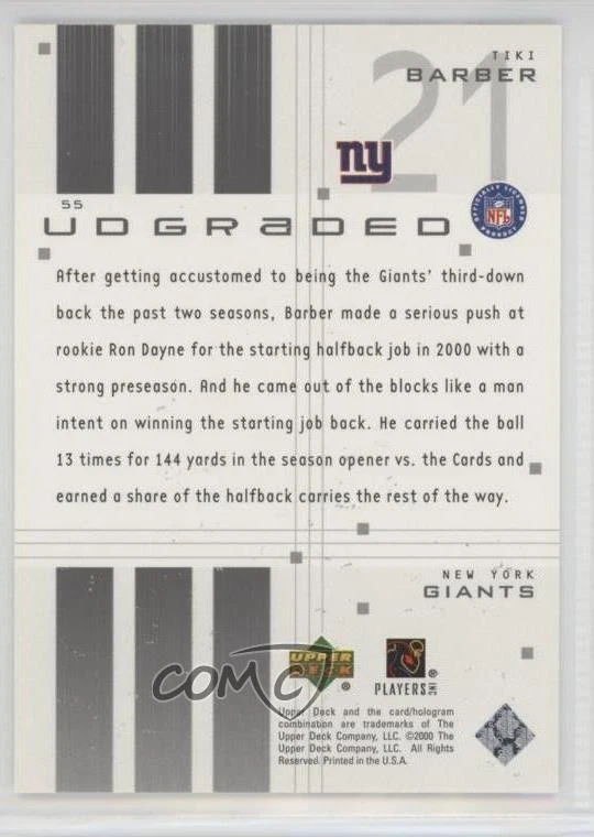 2000 UD Graded Missing Serial Number Tiki Barber #55 - Image 2 of 2