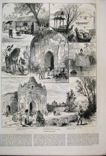 Original Old Antique Print 1886 Myouk Pagan Temples Burmese Ablutions