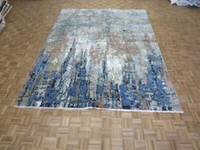 9 x 12 Hand Knotted Multi Colored Modern Abstract Oriental Rug With Silk G11410