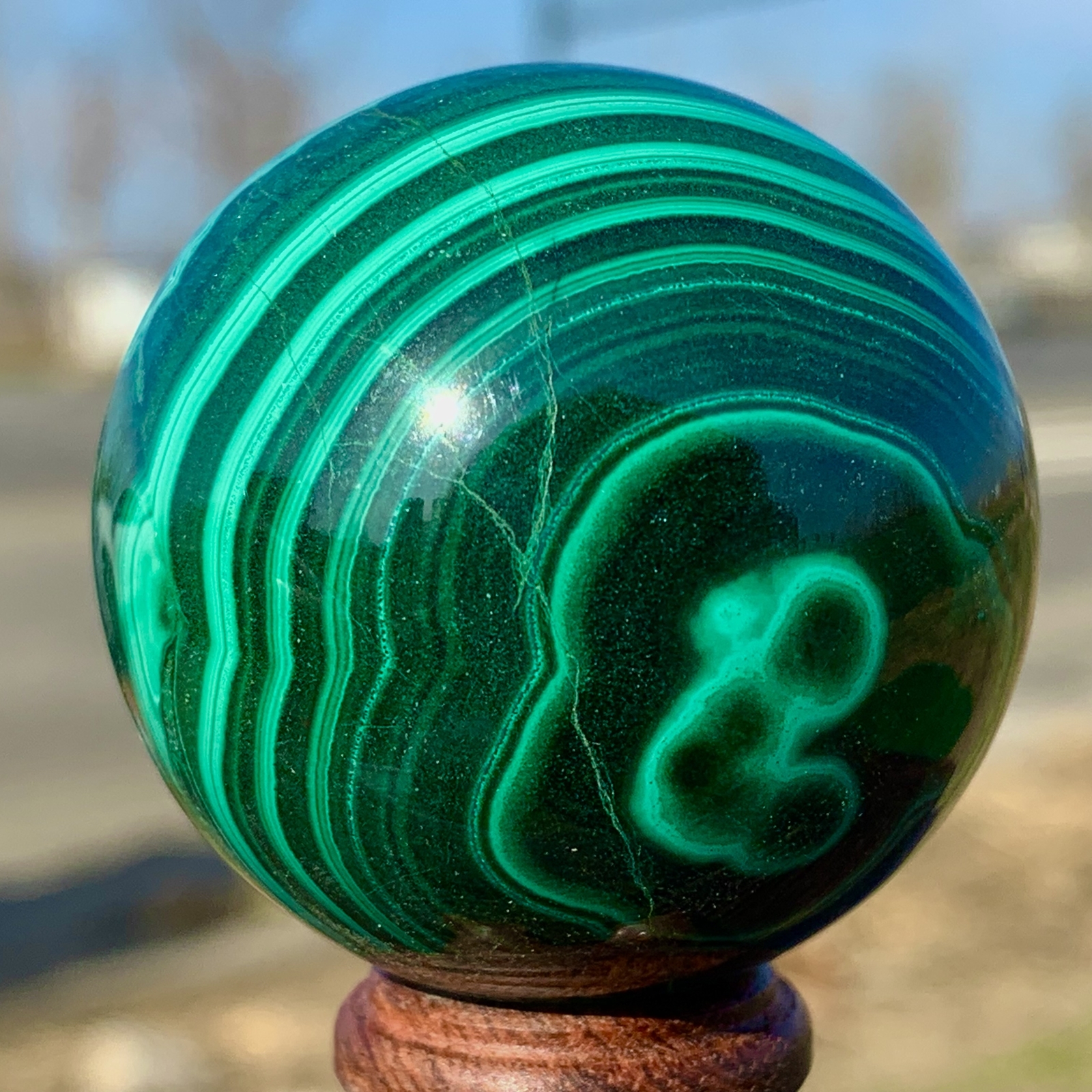 165G Natural glossy Malachite ball transparent cluster rough mineral sample