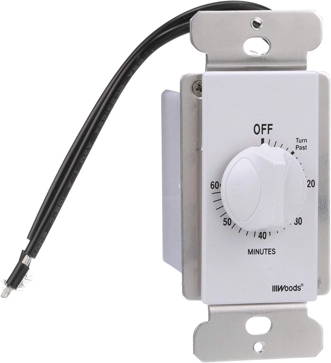 Woods 59717 In- Wall 60 Minute Spring Wound Timer, White
