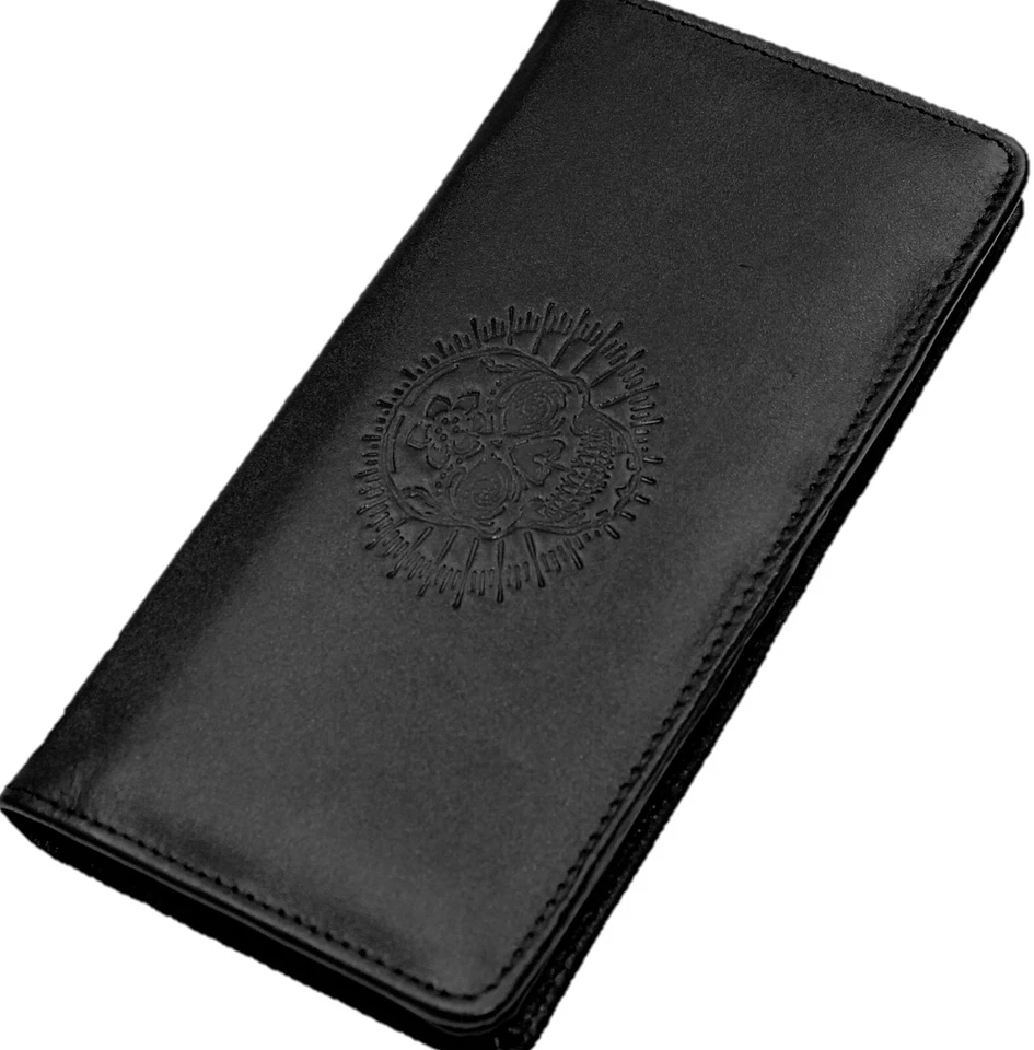 Cartera Larga Doble Pliegue Bloqueo RFID Cuero Genuino Portatarjetas Negra, Marrón Bolsa Foto 3 de 4