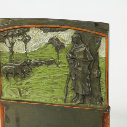 Antiguo sujetalibros de bronce pompeyano de 1925 "La pastora" pintado a mano - Imagen 2 de 6