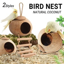 Natural Coconut Bird Nest Cage Pet Parrot Parakeet Safe Hut Feeder Shell Home