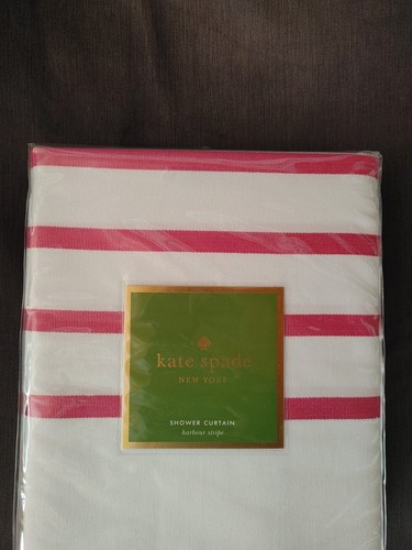 Tenda doccia Kate Spade New York Harbour a righe 72 x 72 rosa bianco nuova in confezione - Foto 3 di 9