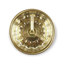 Vintage Brass Relish Dish Condiment Tray Divided Glass Insert Mid Century Modern