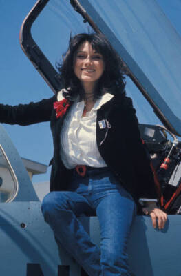 Actress Marie-Helene Breillat during the first flight in Mirag 1970s Old Photo
