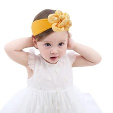 Baby Girls Nylon Headband and Bow Big Flower Headbands Fashion Hair Yellow