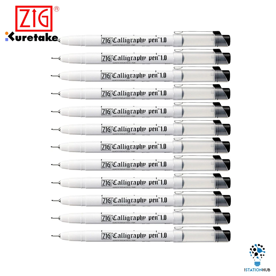 12pcs Zig Kuretake Calligraphy Pen Oblique Tip Arabic Khat Hand Lettering Pens - Image 2 of 4