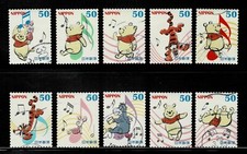 Japan 2013 Disney Winnie the Pooh 50Y Complete Used Set of 10 Sc# 3521 a-j