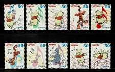 Japan 2013 Disney Winnie the Pooh 50Y Complete Used Set of 10 Sc# 3521 a-j